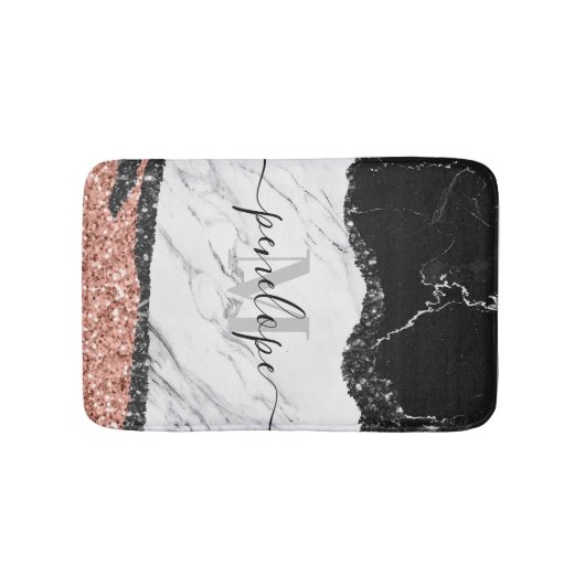 Tapis De Bain Marbre noir blanc et Parties scintillant (Devant)