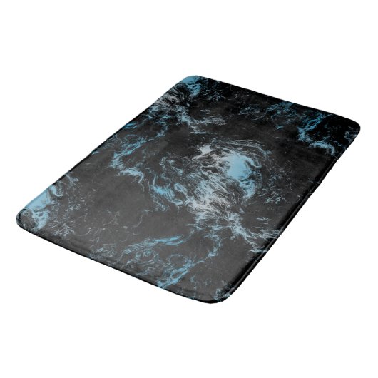 Tapis De Bain marbre noir et bleu abstrait (Angle)