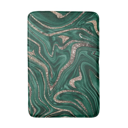 Tapis De Bain Marbre Parties scintillant en or noir vert Emerald (Devant (Vertical))