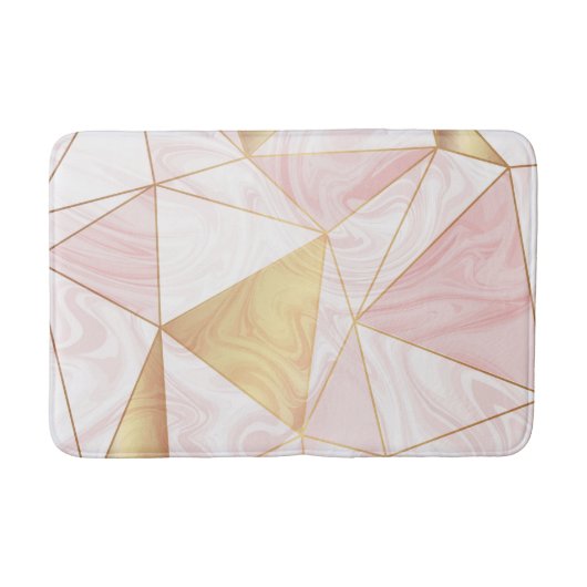 Tapis De Bain Marbre rose et or Poly Triangles géométriques (Devant)