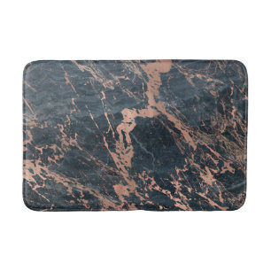 Tapis De Bain Marbre Rustique Bleu Brumeux et Rose Gold Rose Gla