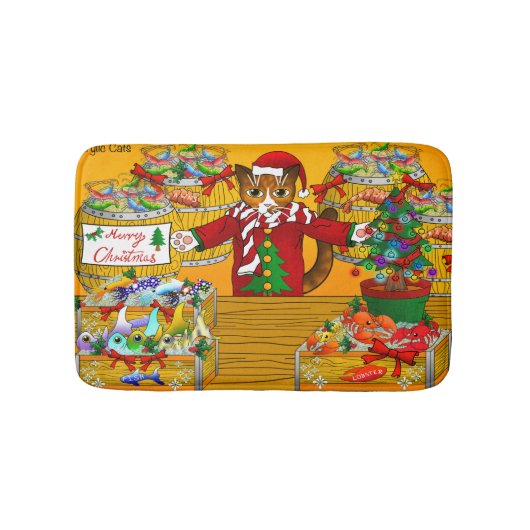 Tapis De Bain Marché de poisson de Noël Stand Chat (Devant)