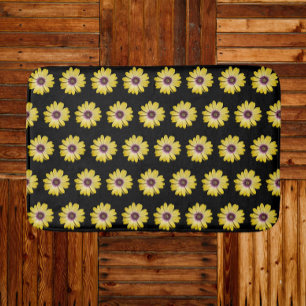 Tapis De Bain Marguerite africaine jaune sur motif floral noir