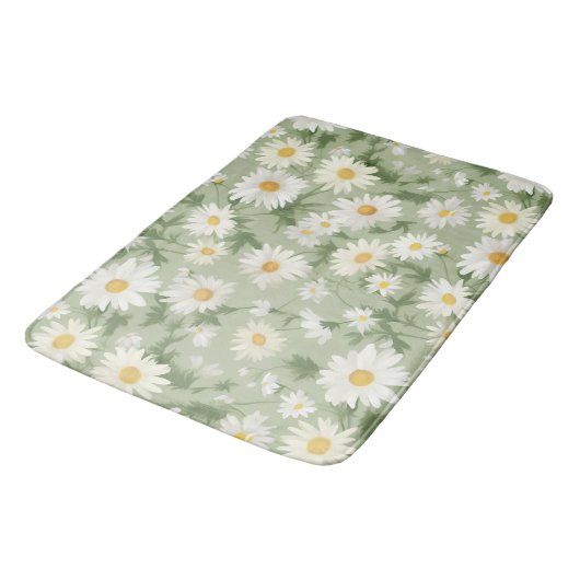 Tapis De Bain Marguerites blanches sur Sage Green (Angle)