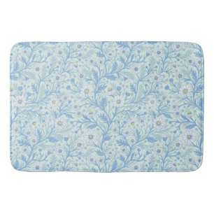 Tapis De Bain Marguerites en blanc et bleu sur verre de mer