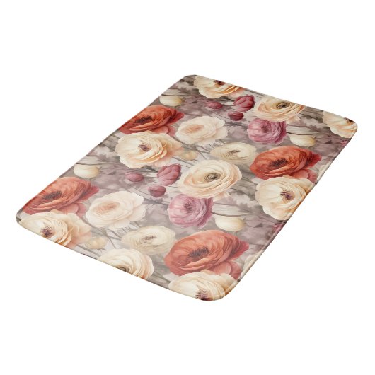Tapis De Bain Mariage Burgundy Crème Fleurs de Printemps (Angle)