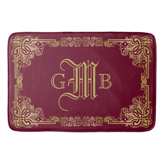Tapis De Bain Mariage Monogram Classic Gold Frame Bourgogne (Devant)