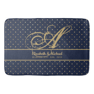 Tapis De Bain Mariage Monorgam Bleu Nuit Pois Dorés Nouveaux Mar
