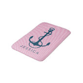 Tapis De Bain Marine Ancre nautique bleu et rayures roses (Angle)