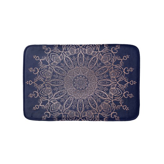 Tapis De Bain Marine bleu et Rose or Mandala Elegant Boho (Devant)