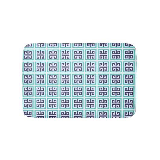 Tapis De Bain Marine Blue Aqua Turquoise Grèce Motif clé (Devant)