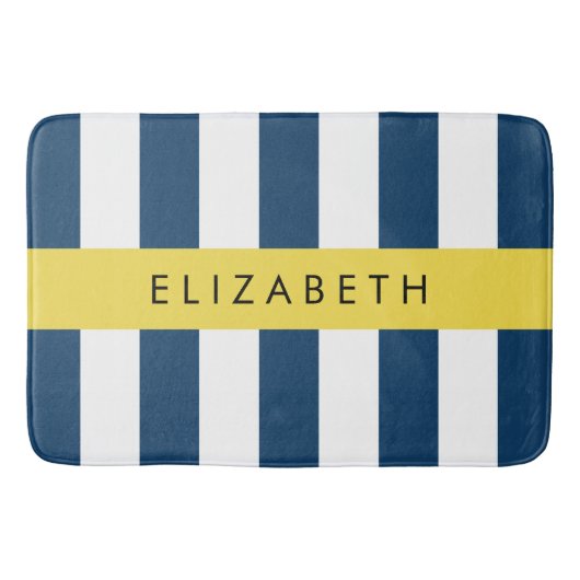 Tapis De Bain Marine Blue Stripes, Motif rayé, Votre nom (Devant)