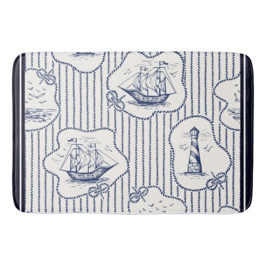 Tapis De Bain Marine Elements Blue White Lighthouse Ship (Devant)