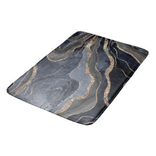 Tapis De Bain Marine Marbre noir Agate Parties scintillant or Gl
