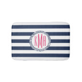 Tapis De Bain Marine nautique et bande blanche avec Monogramme r (Devant)