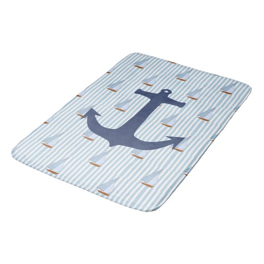 Tapis De Bain Marine Nautique voilier Blancs et Bleus (Angle)