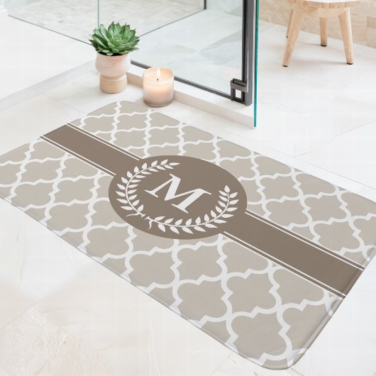Tapis De Bain Marron beige et monogramme marocain
