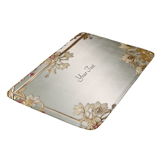 Tapis De Bain Mat à bain fleuri Orné Or (Angle)