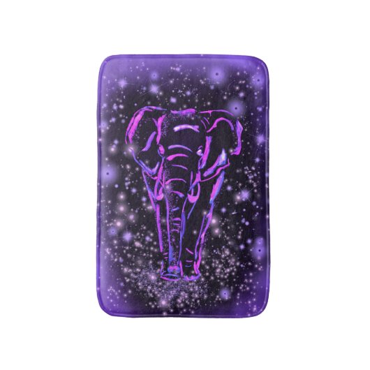 Tapis De Bain Mat De Bain À Éléphant Dans La Nuit Étoilée Rose V (Devant (Vertical))