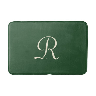 Tapis De Bain Mat de bain à peluche monogramme vert et crème