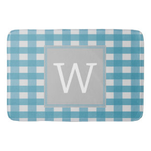 Tapis De Bain Mat de bain de Monogramme Plaid de Buffle Bleu