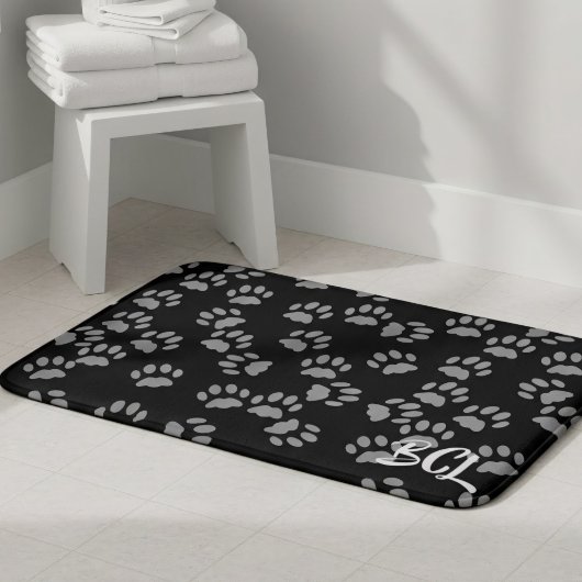 Tapis De Bain Mat de bain Empreinte de patte noir et gris