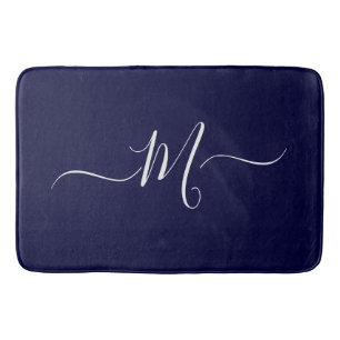 Tapis De Bain Mat de bain initial Monogramme bleu marine