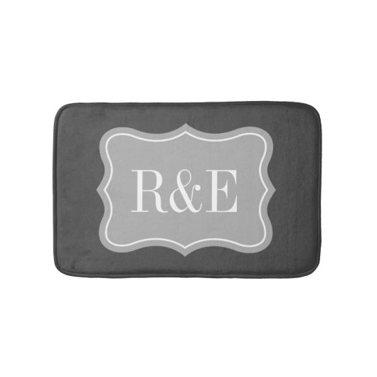 Tapis De Bain Matelas monogramme gris et blanc personnalisé (Devant)