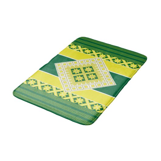 Tapis De Bain Médaillon géométrique vert jaune d'art populaire l (Angle)