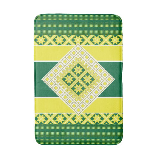 Tapis De Bain Médaillon géométrique vert jaune d'art populaire l (Devant (Vertical))