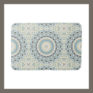 Tapis De Bain Médaillon peint Motif en bleu et beige