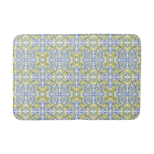 Tapis De Bain Mediterranean Blue & Yellow Lemon Tile Pattern (Devant)