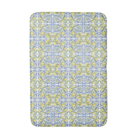 Tapis De Bain Mediterranean Blue & Yellow Lemon Tile Pattern (Devant (Vertical))