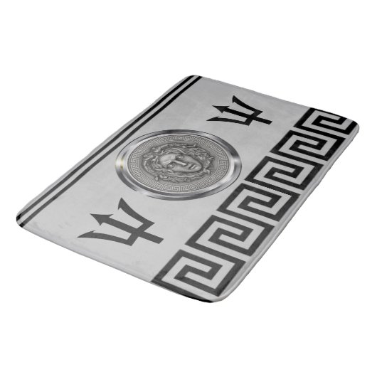 Tapis De Bain Méduse argentée, Clé grecque, Trident gris (Angle)
