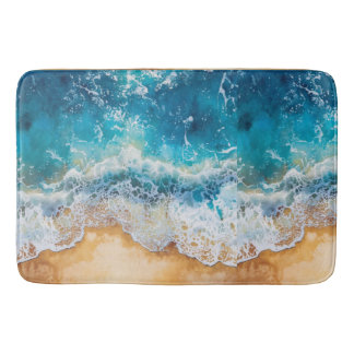 Tapis De Bain Mer bleue aquarelle abstraite 