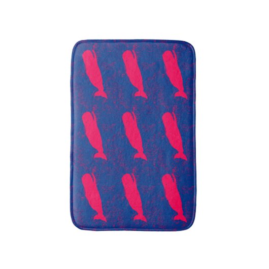 Tapis De Bain mer bleue avec nager les baleines rouges (Devant (Vertical))