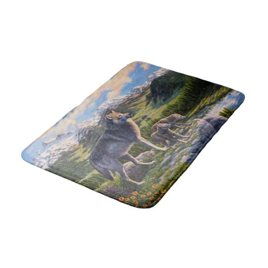 Tapis De Bain Mère Wolf & Pups Mountain River Valley (Angle)
