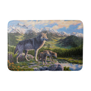 Tapis De Bain Mère Wolf & Pups Mountain River Valley