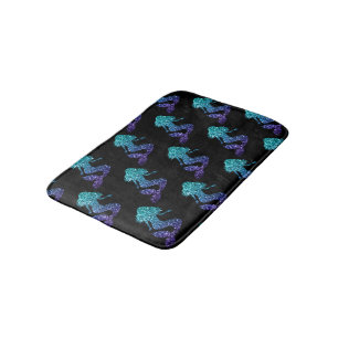 Tapis De Bain Mermaid aqua bleu ombre motif noir