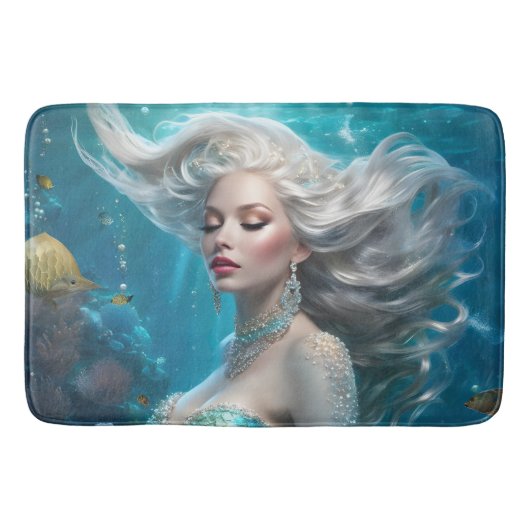 Tapis De Bain Mermaid cheveux en argent Turquoise Océan (Devant)