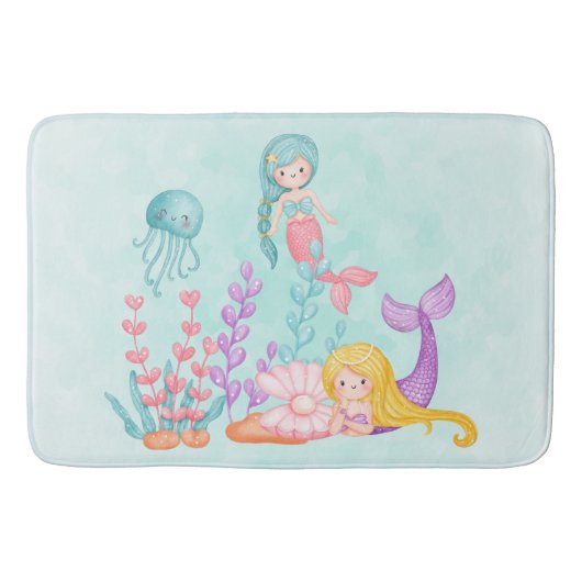 Tapis De Bain Mermaids et méduses sous l'aquarelle marine (Devant)