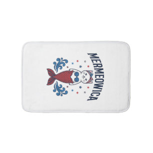 Tapis De Bain Mermeowica Chat Mermaid Patriote T-Shirt Design_1