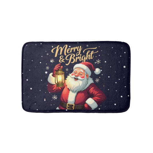 Tapis De Bain Merry Bright Santa Holding Lantern Illustration (Devant)