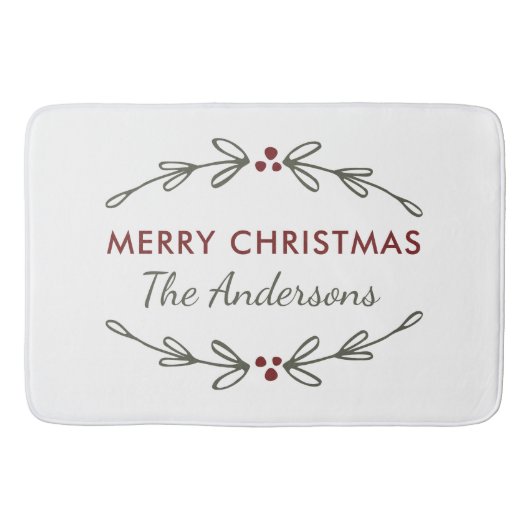 Tapis De Bain Merry Christmas Mistletoe and Berries Bath Mat (Devant)