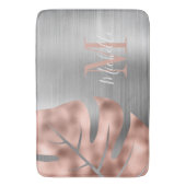 Tapis De Bain Métal brossé Monogramme Rose or Palme Argent Feuil (devant Vertical)