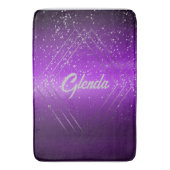 Tapis De Bain Métal brossé violet moderne avec Monogramme argent (devant Vertical)