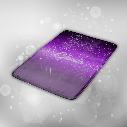 Tapis De Bain Métal brossé violet moderne avec Monogramme argent