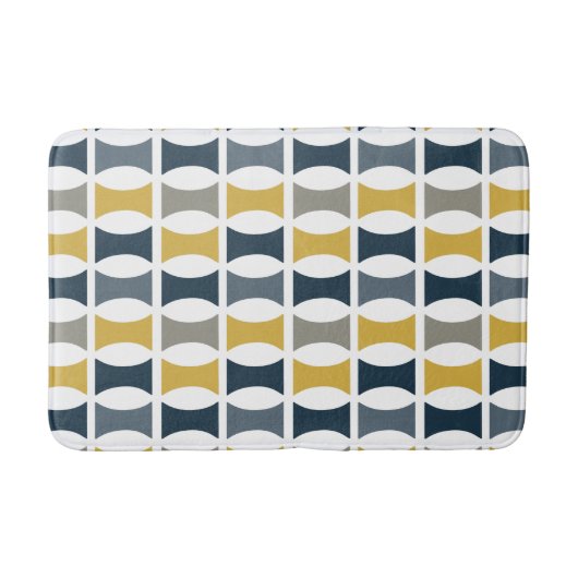 Tapis De Bain Mi-siècle moderne Motif géométrique Marine Mustard (Devant)