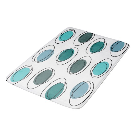 Tapis De Bain Mi-Siècle Moderne Ovals Scribbles Turquoise (Angle)