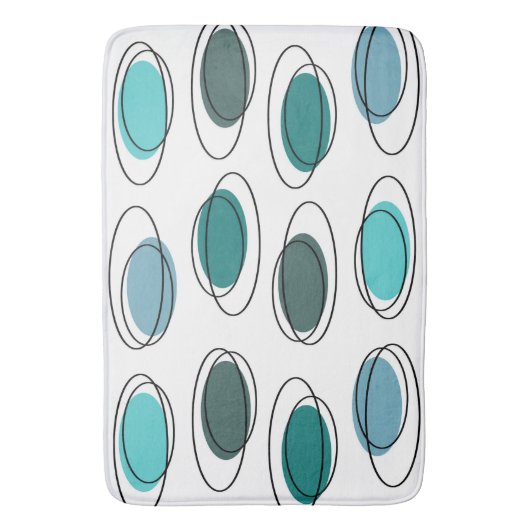 Tapis De Bain Mi-Siècle Moderne Ovals Scribbles Turquoise (devant Vertical)